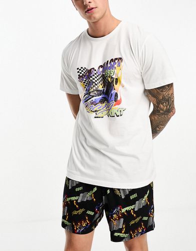 Pyjama avec short et t-shirt à imprimé course - Noir/ - Asos Design - Modalova