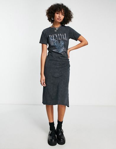 Robe t-shirt mi-longue à imprimé oiseau - Anthracite délavé - Asos Design - Modalova
