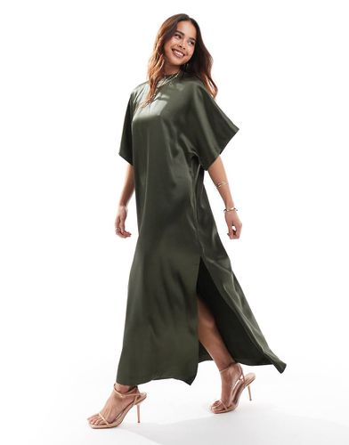 Robe t-shirt mi-longue en satin - Kaki - Asos Design - Modalova