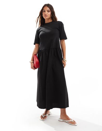 Robe t-shirt longue avec jupe en popeline - Noir - Asos Design - Modalova