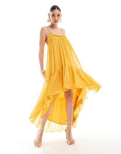 Robe trapze longue en mousseline avec bords effilochs - Moutarde - Asos Design - Modalova