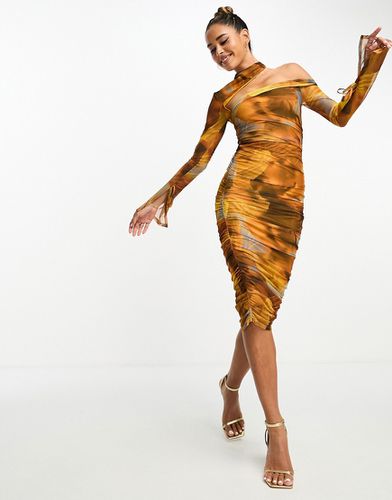 Robe asymétrique mi-longue à fronces en tulle imprimé tacheté - Asos Design - Modalova