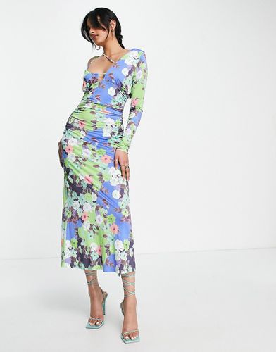 Robe asymétrique mi-longue à imprimé fleuri avec lanières et détail froncé - Couleurs vives - Asos Design - Modalova