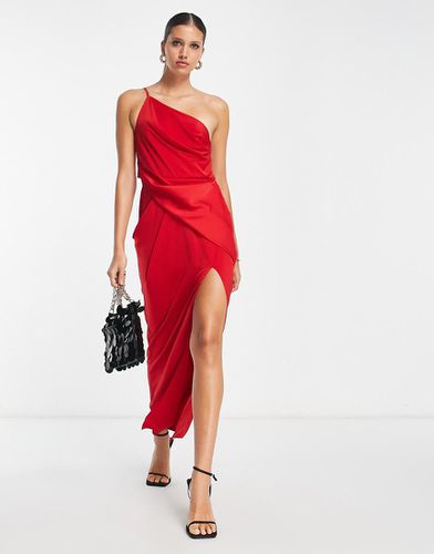 Robe asymétrique mi-longue en satin à bretelles fines et fente - Asos Design - Modalova