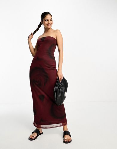 Robe bandeau mi-longue en tulle à imprimé roses - Asos Design - Modalova
