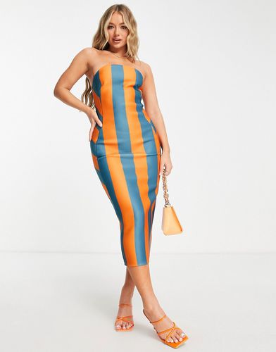 Robe bandeau mi-longue et près du corps à rayures - Bleu/orange - Asos Design - Modalova