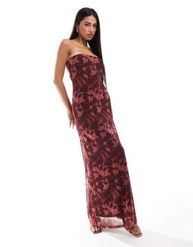 Robe bandeau longue en tulle à fleurs - Lie-de-vin - Asos Design - Modalova