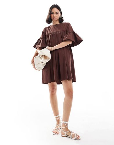 Robe babydoll courte à manches oversize - Marron - Asos Design - Modalova