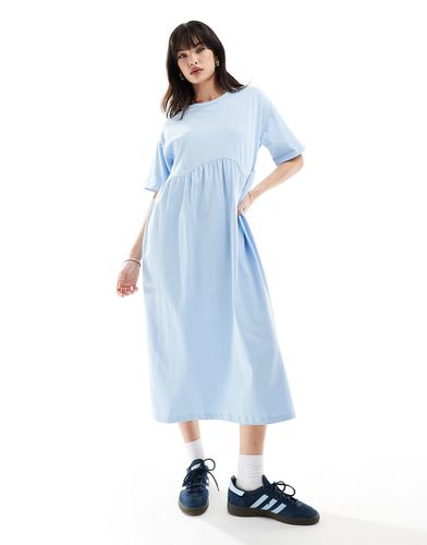 Robe babydoll courte avec manches courtes et coutures apparentes - Bleu pastel délavé - Asos Design - Modalova