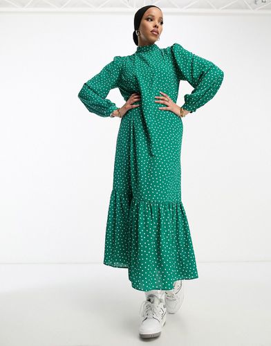 Robe babydoll longue à pois et col montant - Vert - Asos Design - Modalova