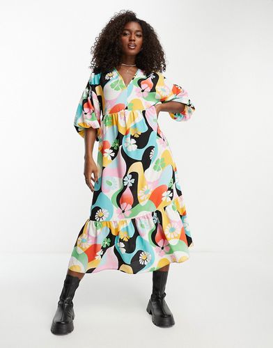 Robe babydoll mi-longue à enfiler avec imprimé rétro de couleurs vives - Asos Design - Modalova