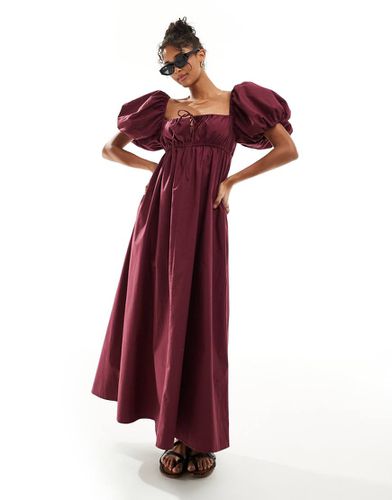 Robe babydoll mi-longue à manches bouffantes - Bordeaux - Asos Design - Modalova