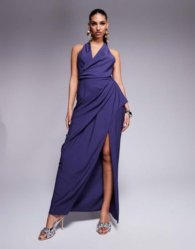 Robe cache-caur longue texture  dcollet plongeant avec jupe drape - indigo - Asos Design - Modalova