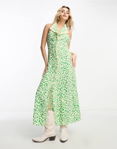 Robe chemise mi-longue sans col à imprimé tacheté - Vert - Asos Design - Modalova