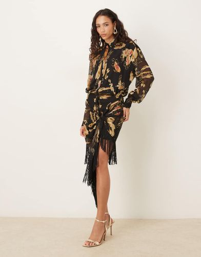 Robe chemise courte avec jupe  franges - fleuri - Asos Design - Modalova