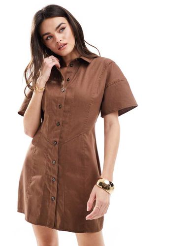 Robe chemise courte surpiquée en sergé - Chocolat - Asos Design - Modalova