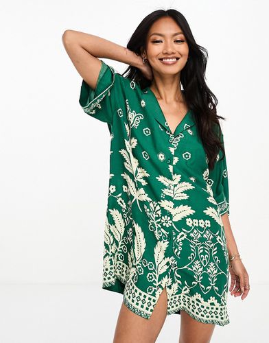 Robe chemise de bowling à imprimé foulard - Vert - Asos Design - Modalova