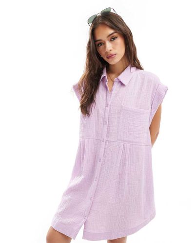 Robe chemise sans manches en double gaze - Lilas - Asos Design - Modalova