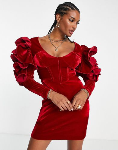 Robe courte corset en velours à manches exagérées - Bordeaux - Asos Design - Modalova