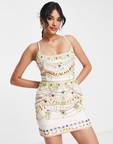 Robe courte à ornements et pierres - Ivoire - Asos Design - Modalova