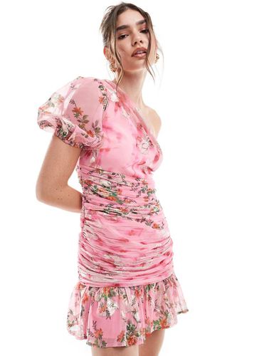 Robe courte asymétrique métallisée à fleurs - Rose - Asos Design - Modalova