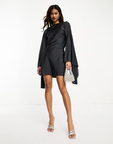 Robe courte en satin à manches extrêmes avec détails croisés dans le dos - Anthracite - Asos Design - Modalova