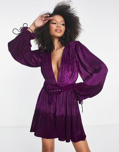 Robe courte en velours à manches kimono avec ceinture - Violet - Asos Design - Modalova