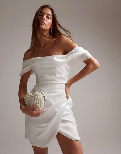 Robe de mariée courte en satin à épaules dénudées - Ivoire - Asos Design - Modalova