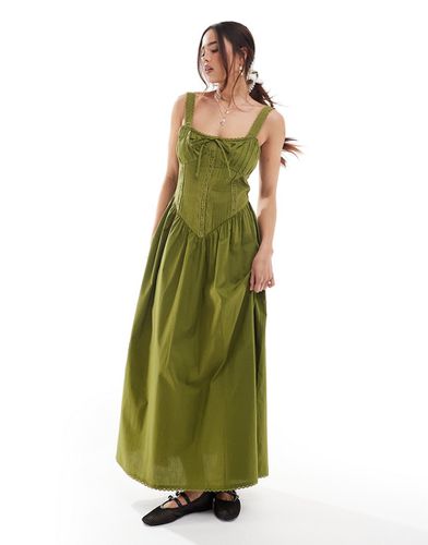 Robe d'été mi-longue avec corsage corseté et finitions en dentelle - Olive - Asos Design - Modalova