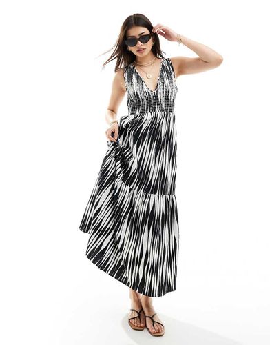 Robe d'été mi-longue effet froissé à col en V et jupe volantée - Imprimé abstrait - Asos Design - Modalova