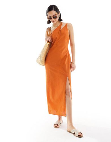 Robe d'été mi-longue et asymétrique en lin avec bretelle fendue - Orange brûlé - Asos Design - Modalova