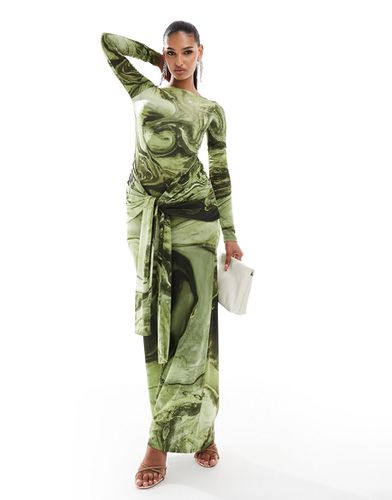Robe drapée longue avec détail noué à l'avant et imprimé tourbillon - Vert - Asos Design - Modalova