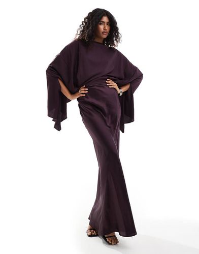 Robe longue coupée en biais effet superposé en satin et mousseline - Prune - Asos Design - Modalova