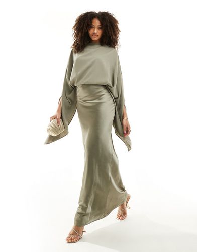 Robe longue coupée en biais effet superposé en satin et mousseline - Asos Design - Modalova