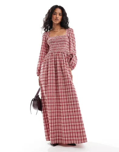 Robe longue à carreaux avec corsage froncé - Rouge - Asos Design - Modalova