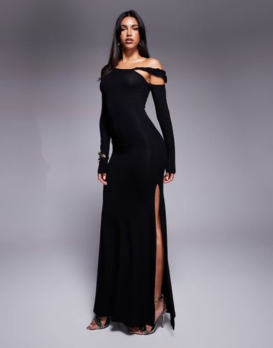 Robe longue à encolure asymétrique et manches longues avec bretelle torsadée - Asos Design - Modalova