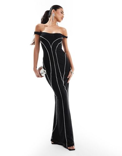 Robe longue à encolure Bardot et coutures apparentes contrastantes - Asos Design - Modalova