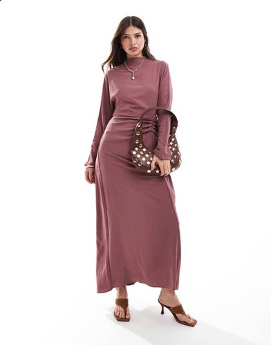 Robe longue à fronces et manches longues - Bordeaux délavé - Asos Design - Modalova