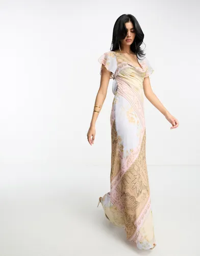 Robe longue à manches évasées et col bénitier avec imprimé floral vintage - Asos Design - Modalova