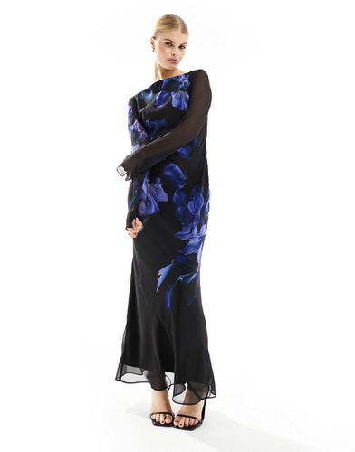Robe longue à manches longues et fleurs bleues - Noir - Asos Design - Modalova