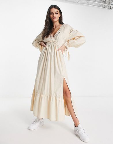 Robe longue à nervures en maille de coton au crochet - Crème vintage - Asos Design - Modalova