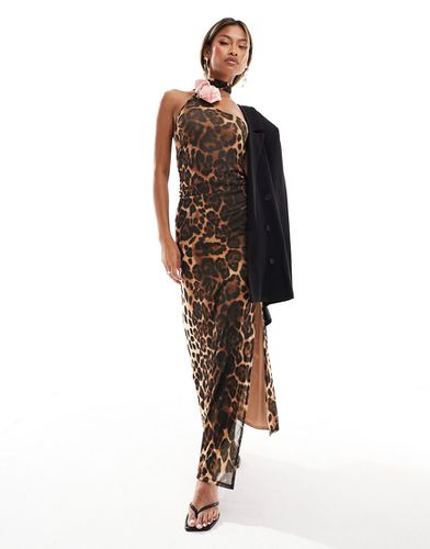 Robe longue asymétrique en tulle imprimé léopard avec grosse fleur contrastante - Asos Design - Modalova