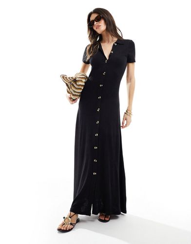 Robe longue boutonnée à col imitation lin - Asos Design - Modalova
