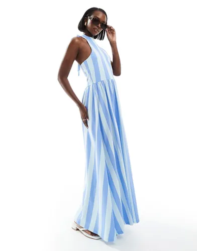 Robe longue dos nu à rayures avec dos échancré - Bleu - Asos Design - Modalova