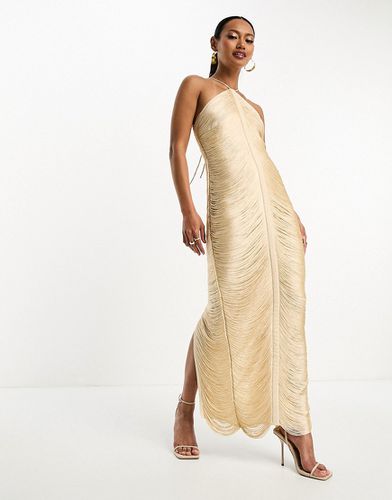 Robe longue dos nu drapée à franges - Crème - Asos Design - Modalova