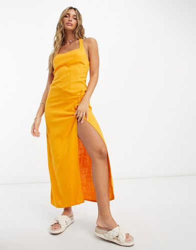 Robe longue d'été en lin à détail noué avec encolure dégagée et dos nu - Mangue - Asos Design - Modalova