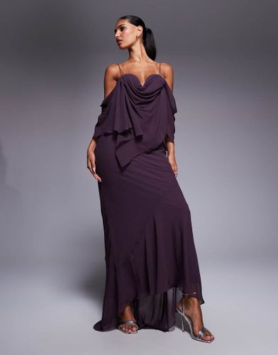 Robe longue en biais double paisseur en mousseline avec bonnets draps - Prune - Asos Design - Modalova