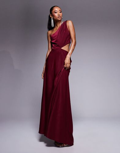 Robe longue en satin avec découpe et bretelle torsadée - Bordeaux - Asos Design - Modalova