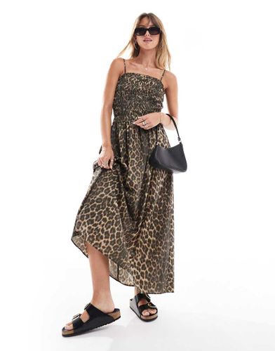 Robe longue en popeline à fronces - Imprimé léopard - Asos Design - Modalova