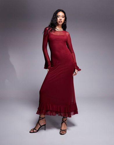 Robe longue en tulle à manches longues et volants - Bordeaux - Asos Design - Modalova